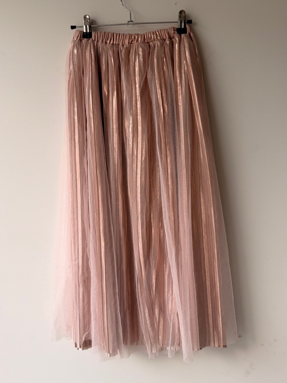 Bonnie Jean Rose Gold Pleated Tulle Maxi Skirt